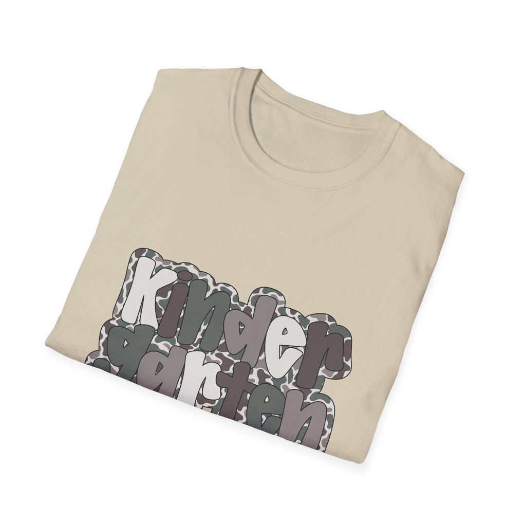 Hello Kindergarten Camo Back to School T-Shirt - Sand Gildan Softstyle Tee