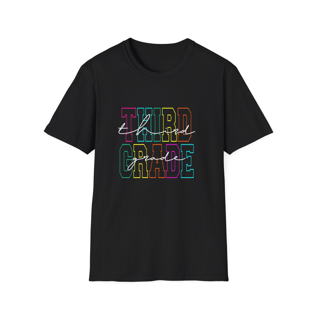 Neon Third Grade Back to School T-Shirt - Black Gildan Softstyle Tee
