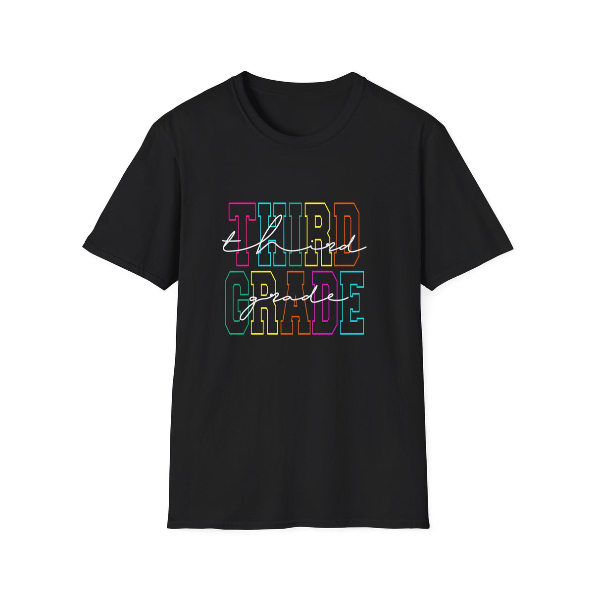Neon Third Grade Back to School T-Shirt - Black Gildan Softstyle Tee