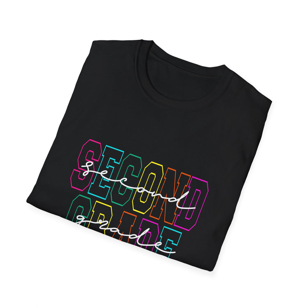 Neon Second Grade Back to School T-Shirt - Black Gildan Softstyle Tee