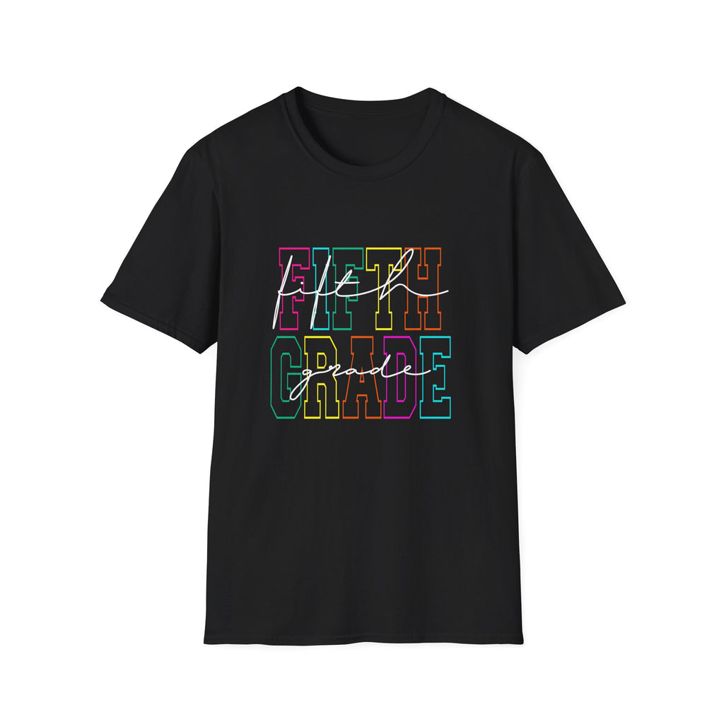 Neon Fifth Grade Back to School T-Shirt - Black Gildan Softstyle Tee