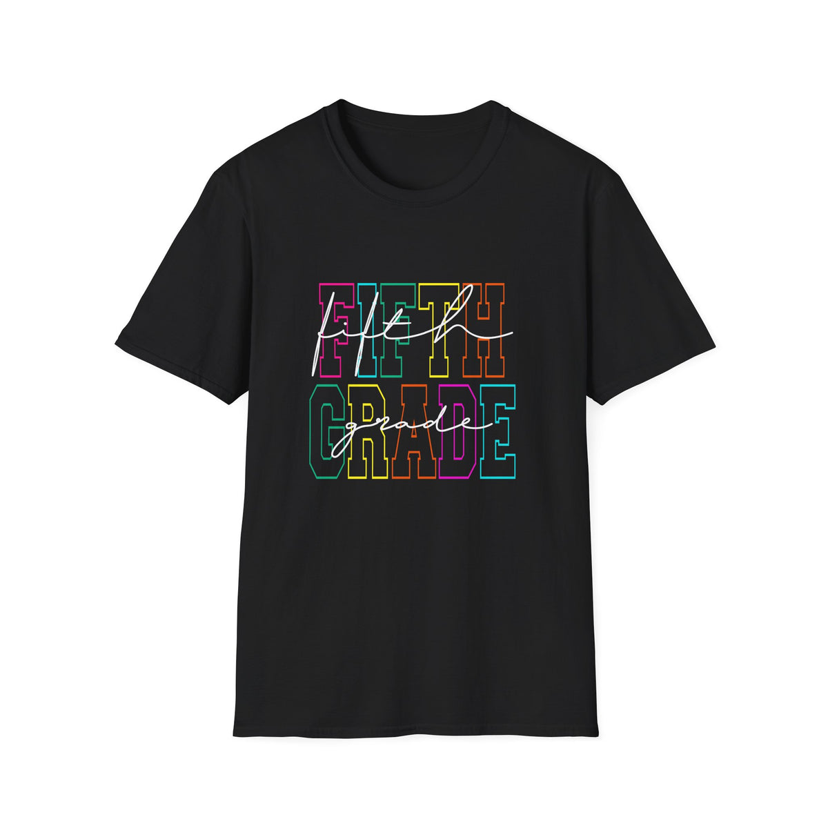 Neon Fifth Grade Back to School T-Shirt - Black Gildan Softstyle Tee