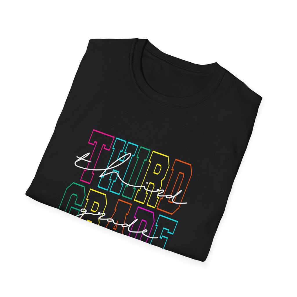 Neon Third Grade Back to School T-Shirt - Black Gildan Softstyle Tee
