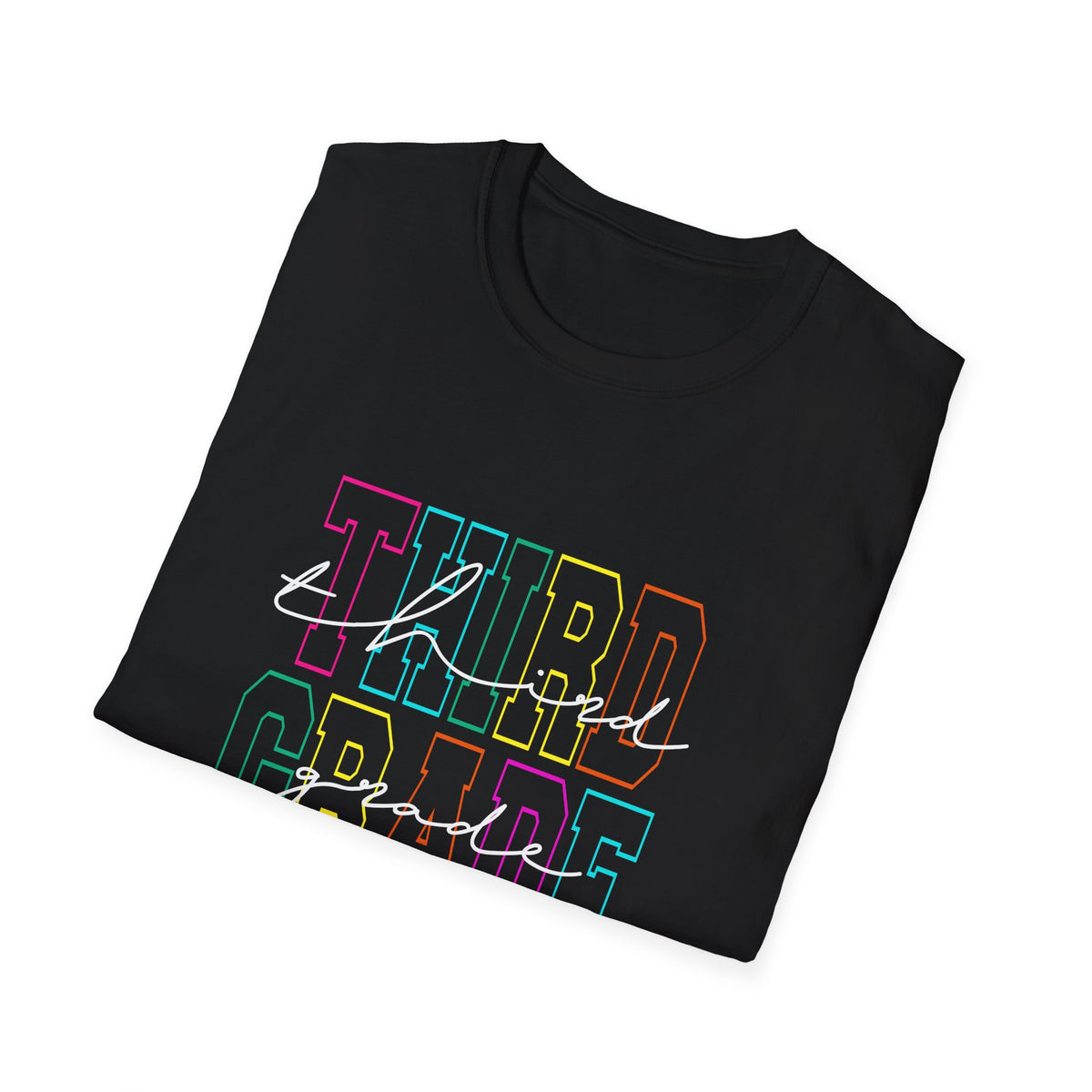 Neon Third Grade Back to School T-Shirt - Black Gildan Softstyle Tee