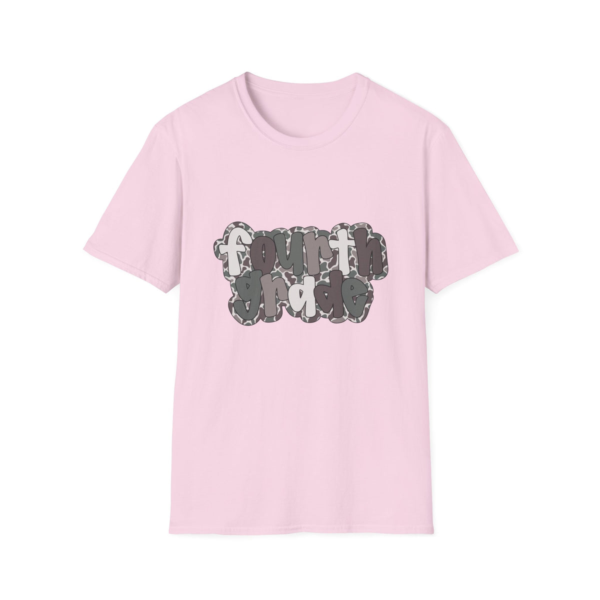Hello Fourth Grade Camo Back to School T-Shirt - Light Pink Gildan Softstyle Tee