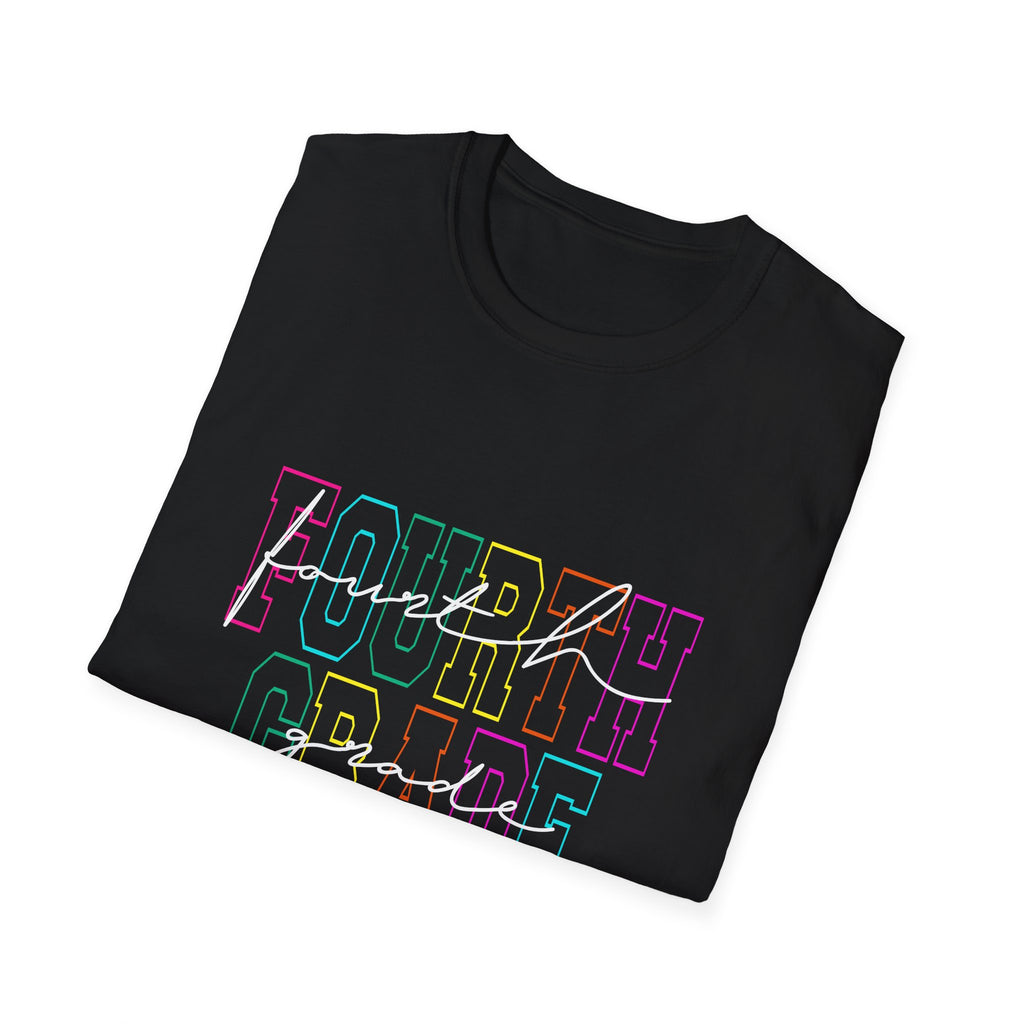 Neon Fourth Grade Back to School T-Shirt - Black Gildan Softstyle Tee