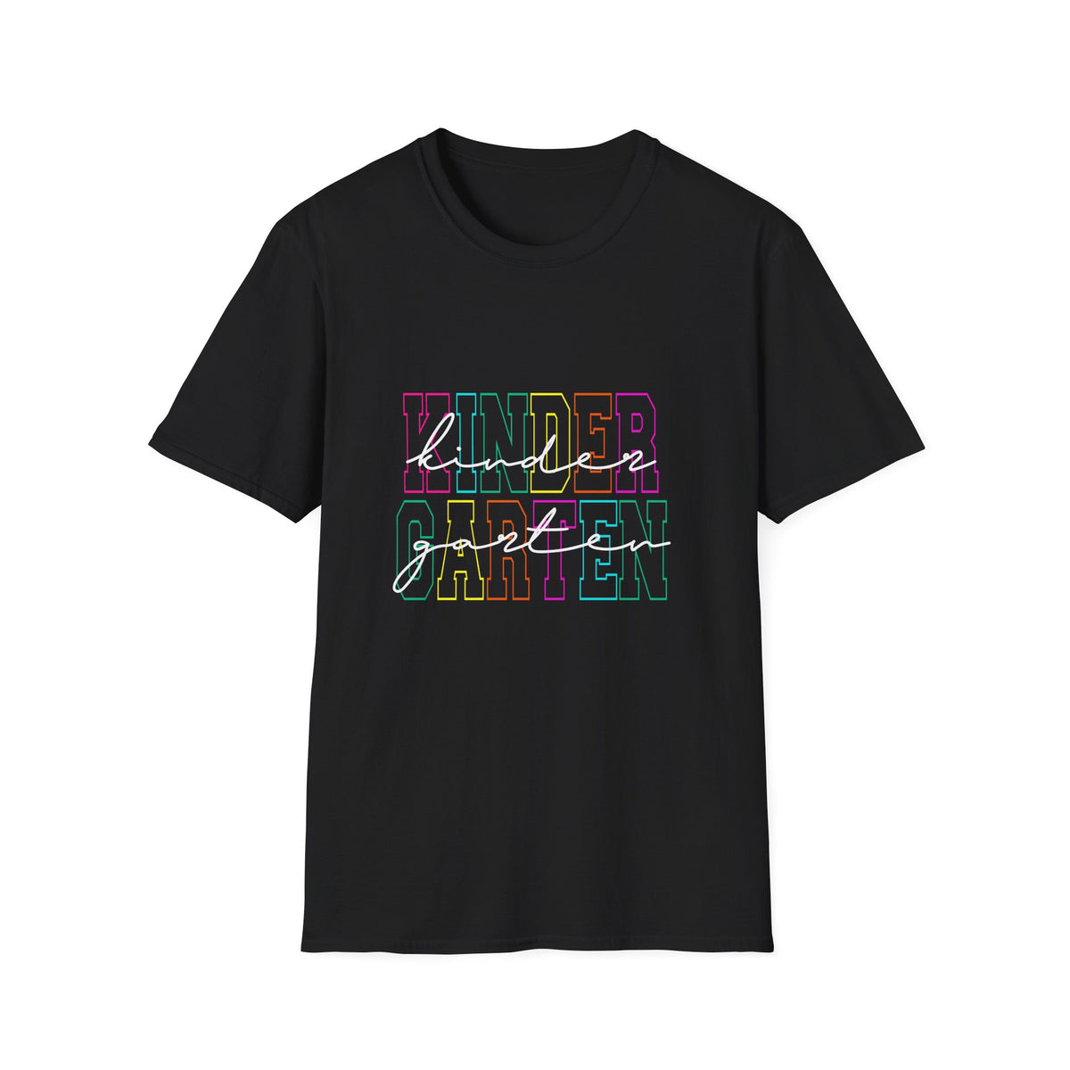 Neon Kindergarten Back to School T-Shirt - Black Gildan Softstyle Tee