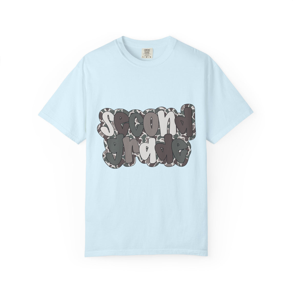 Hello Second Grade Camo Back to School T-Shirt - Chambray Comfort Colors Garment-Dyed Tee