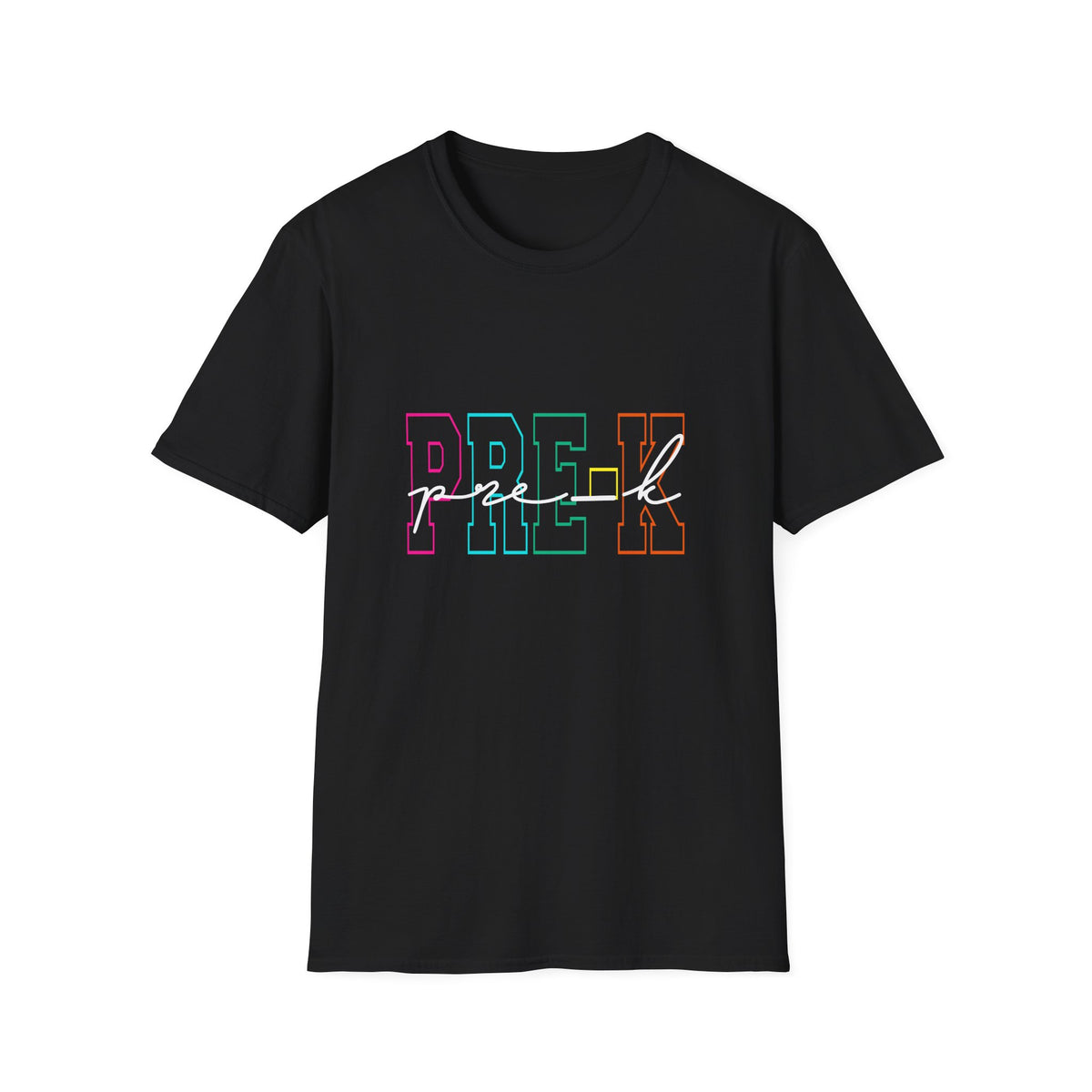 Neon Pre-K Back to School T-Shirt - Black Gildan Softstyle Tee