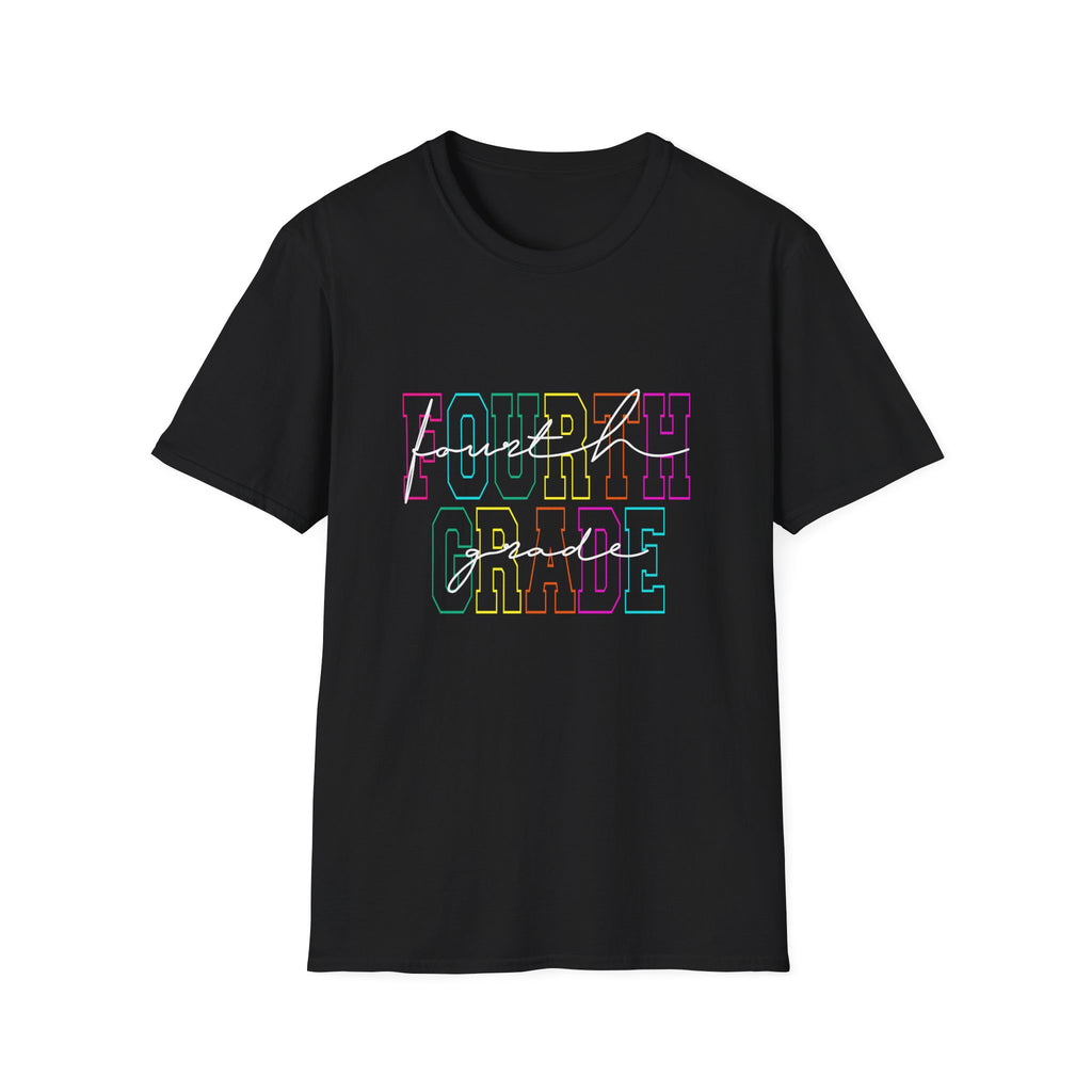 Neon Fourth Grade Back to School T-Shirt - Black Gildan Softstyle Tee