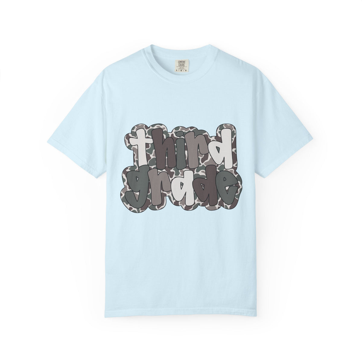Hello Third Grade Camo Back to School T-Shirt - Chambray Comfort Colors Garment-Dyed Tee