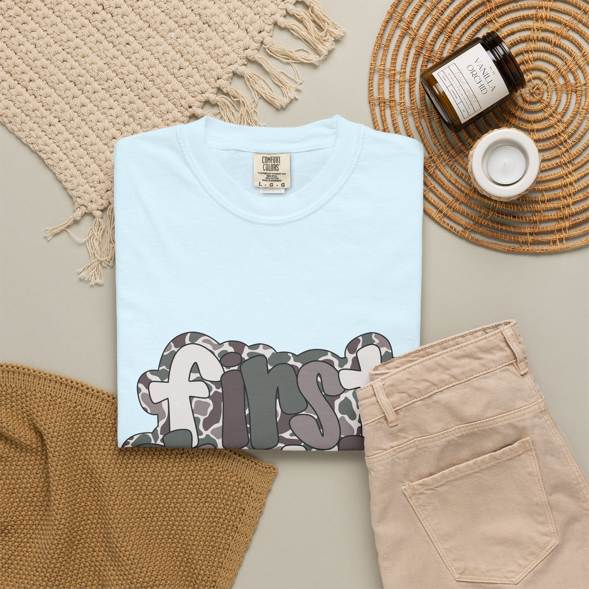 Hello First Grade Camo Back to School T-Shirt - Chambray Comfort Colors Garment-Dyed Tee