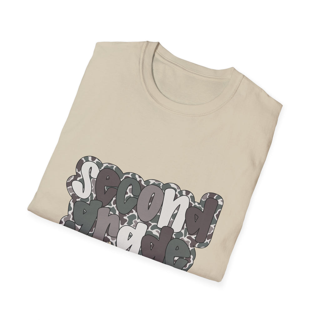 Hello Second Grade Camo Back to School T-Shirt - Sand Gildan Softstyle Tee