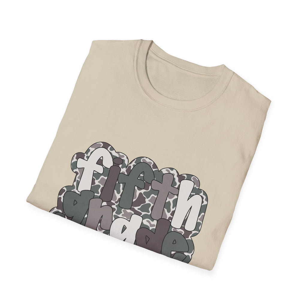 Hello Fifth Grade Camo Back to School T-Shirt - Sand Gildan Softstyle Tee