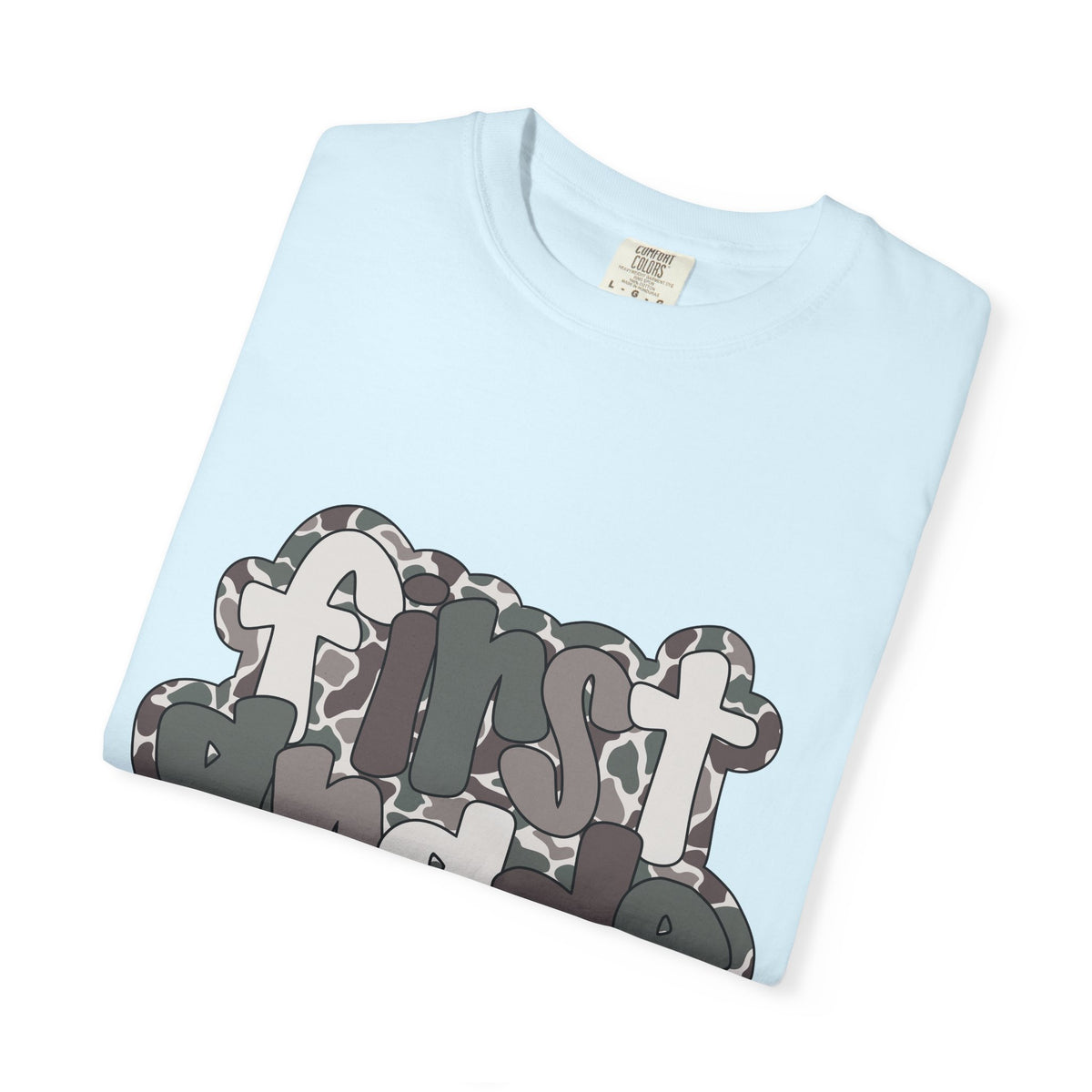 Hello First Grade Camo Back to School T-Shirt - Chambray Comfort Colors Garment-Dyed Tee