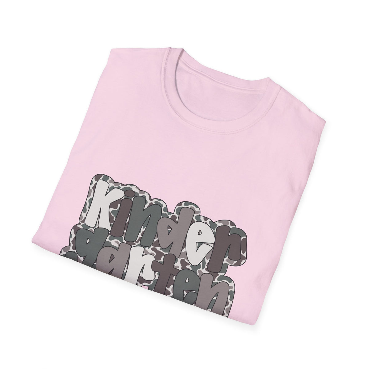 Hello Kindergarten Camo Back to School T-Shirt - Light Pink Gildan Softstyle Tee