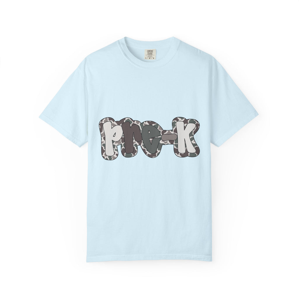 Hello Pre-K Camo Back to School T-Shirt - Chambray Comfort Colors Garment-Dyed Tee
