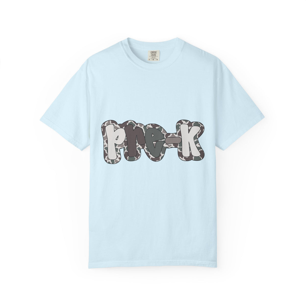 Hello Pre-K Camo Back to School T-Shirt - Chambray Comfort Colors Garment-Dyed Tee