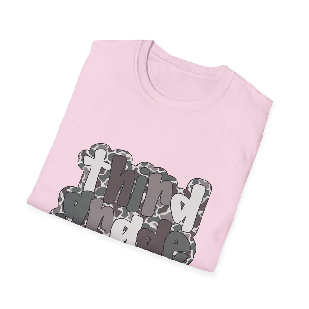Hello Third Grade Camo Back to School T-Shirt - Light Pink Gildan Softstyle Tee