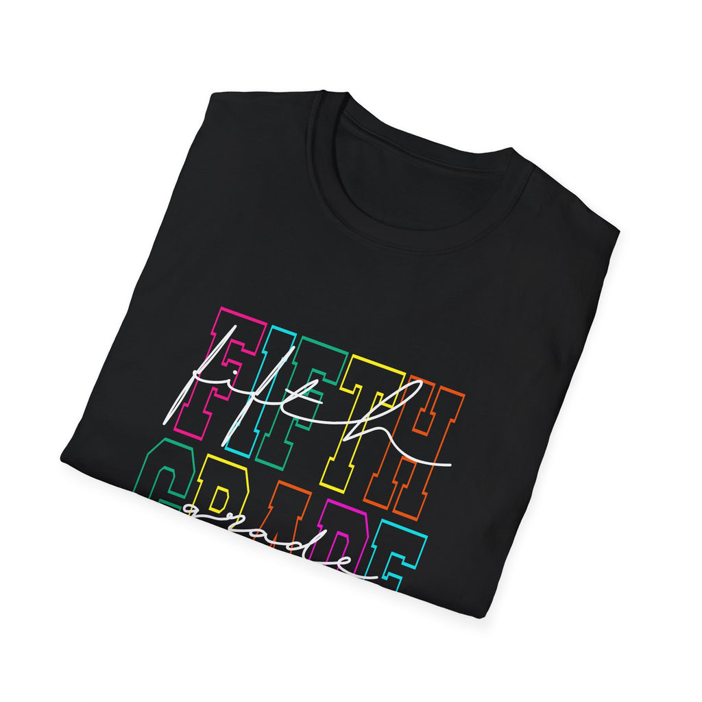 Neon Fifth Grade Back to School T-Shirt - Black Gildan Softstyle Tee