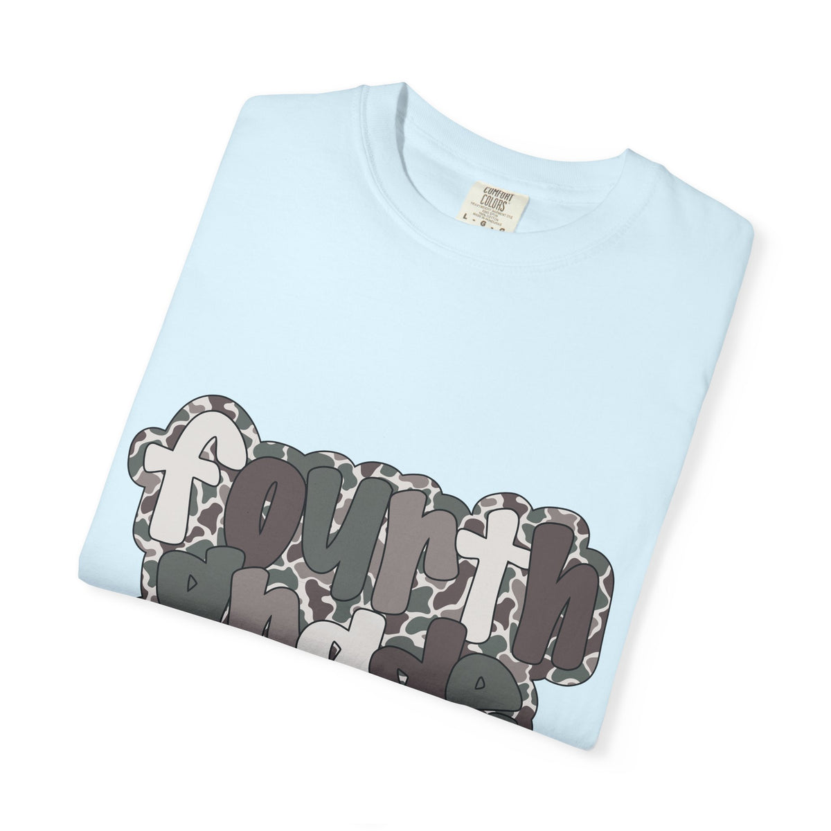 Hello Fourth Grade Camo Back to School T-Shirt - Chambray Comfort Colors Garment-Dyed Tee