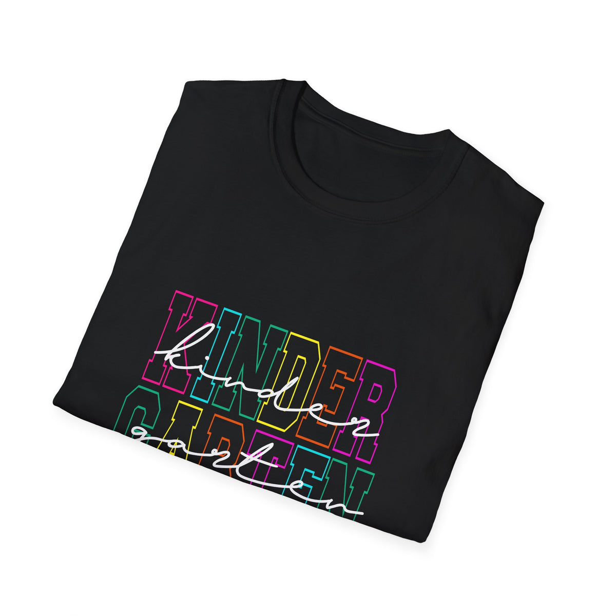 Neon Kindergarten Back to School T-Shirt - Black Gildan Softstyle Tee