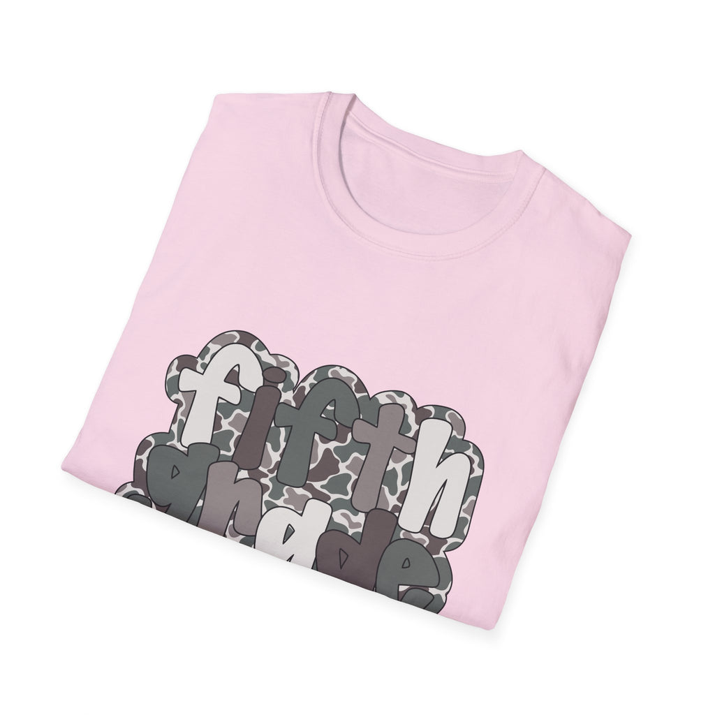 Hello Fifth Grade Camo Back to School T-Shirt - Light Pink Gildan Softstyle Tee