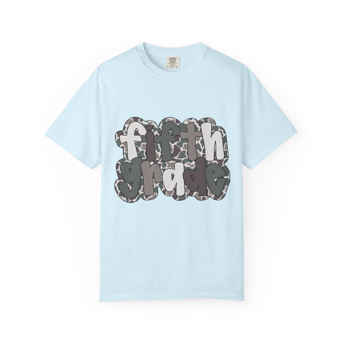 Hello Fifth Grade Camo Back to School T-Shirt - Chambray Comfort Colors Garment-Dyed Tee
