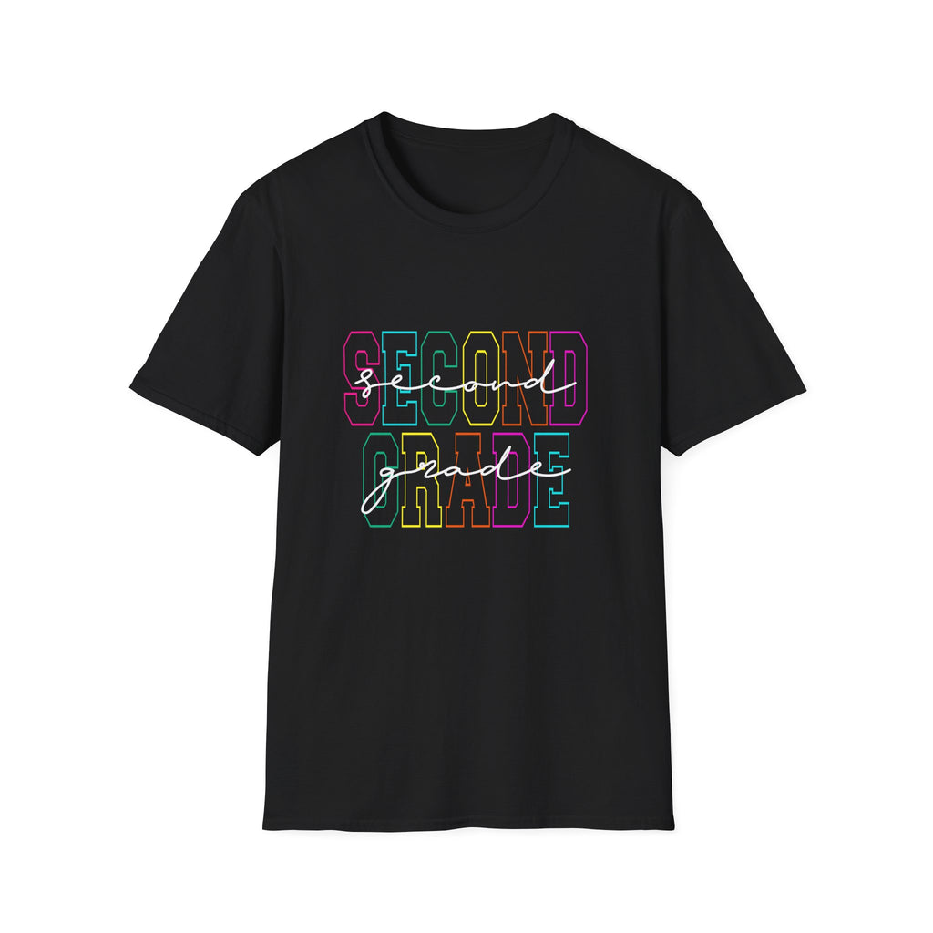 Neon Second Grade Back to School T-Shirt - Black Gildan Softstyle Tee