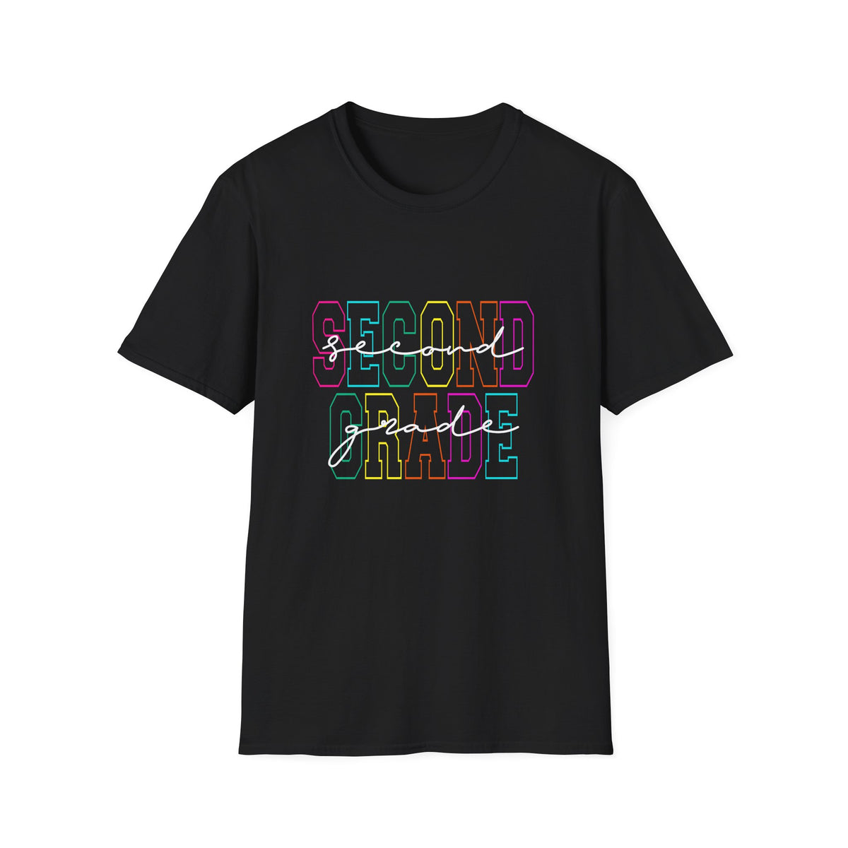 Neon Second Grade Back to School T-Shirt - Black Gildan Softstyle Tee
